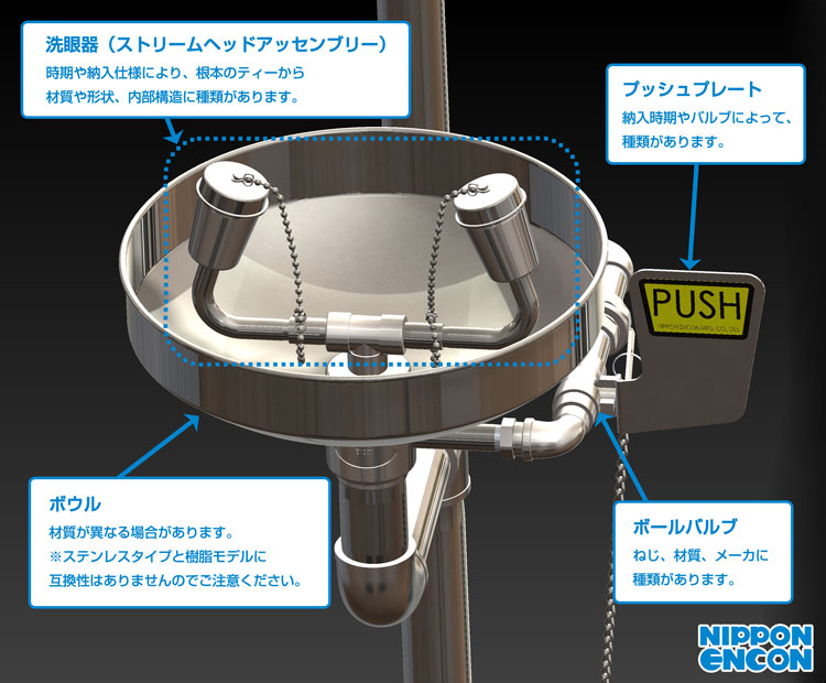 2021新作】 プラスワンツールズ 運賃見積り 直送品 日本エンコン 緊急用シャワー 洗眼器 502-50FS